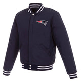 New England Patriots - JH Design Reversible Fleece Jacket with Faux Leather Sleeves - Navy/White