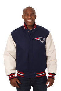 New England Patriots Two-Tone Wool and Leather Jacket - Navy/White