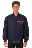 New England Patriots Wool & Leather Reversible Jacket w/ Embroidered Logos - Charcoal/Navy