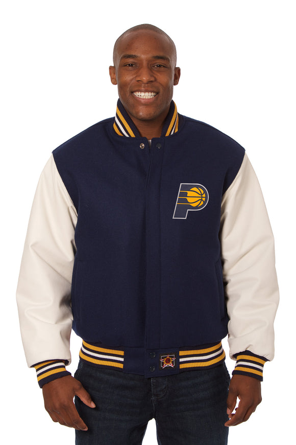 Indiana Pacers Domestic Two-Tone Wool and Leather Jacket-Navy/White - J.H. Sports Jackets