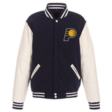 Indiana Pacers - JH Design Reversible Fleece Jacket with Faux Leather Sleeves - Navy/White