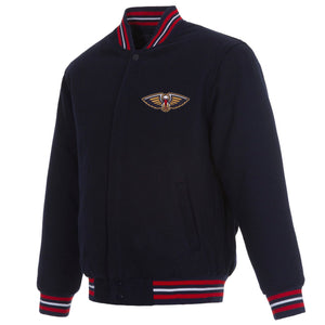 New Orleans Pelicans Reversible Wool Jacket -  Embroidered Logos JH Design Navy