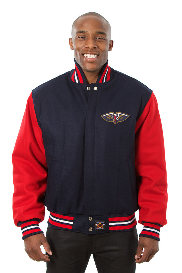 New Orleans Pelicans Embroidered Handmade Wool Jacket - Navy/Red - J.H. Sports Jackets