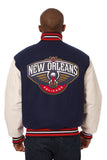 New Orleans Pelicans Domestic Two-Tone Handmade Wool and Leather Jacket-Navy/White - J.H. Sports Jackets