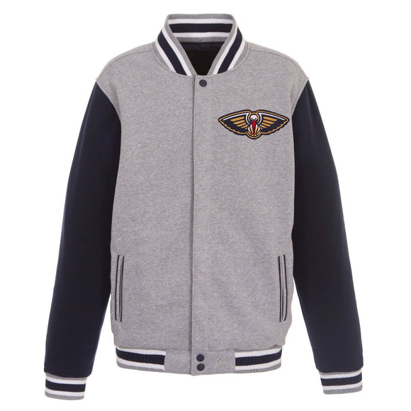 New Orleans Pelicans JH Design Two-Tone Reversible Fleece Jacket - Gray/Navy