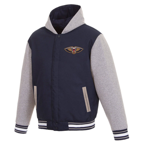 New Orleans Pelicans Two-Tone Reversible Fleece Hooded Jacket - Navy/Grey