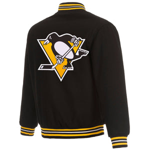 Pittsburgh Penguins Reversible Wool Jacket Embroidered Logos -JH Design - Black