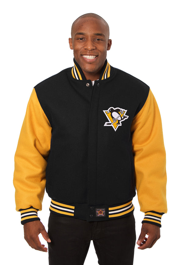 Pittsburgh Penguins Embroidered Wool Jacket - Black/Yellow - J.H. Sports Jackets