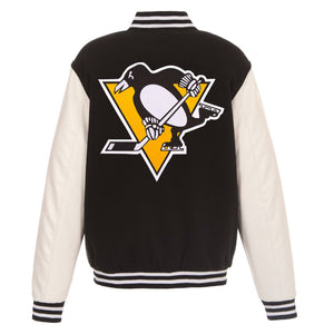 Pittsburgh Penguins - JH Design Reversible Fleece Jacket with Faux Leather Sleeves - Black/White