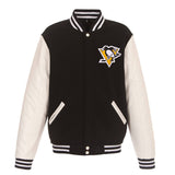 Pittsburgh Penguins - JH Design Reversible Fleece Jacket with Faux Leather Sleeves - Black/White