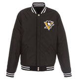 Pittsburgh Penguins - JH Design Reversible Fleece Jacket with Faux Leather Sleeves - Black/White