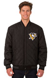 Pittsburgh Penguins Wool & Leather Reversible Jacket w/ Embroidered Logos - Black