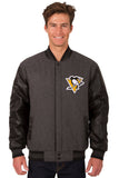 Pittsburgh Penguins Wool & Leather Reversible Jacket w/ Embroidered Logos - Charcoal/Black