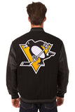 Pittsburgh Penguins Wool & Leather Reversible Jacket w/ Embroidered Logos - Black