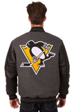 Pittsburgh Penguins Wool & Leather Reversible Jacket w/ Embroidered Logos - Charcoal/Black