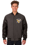 Pittsburgh Penguins Wool & Leather Reversible Jacket w/ Embroidered Logos - Charcoal/Black