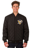 Pittsburgh Penguins Wool & Leather Reversible Jacket w/ Embroidered Logos - Charcoal/Black