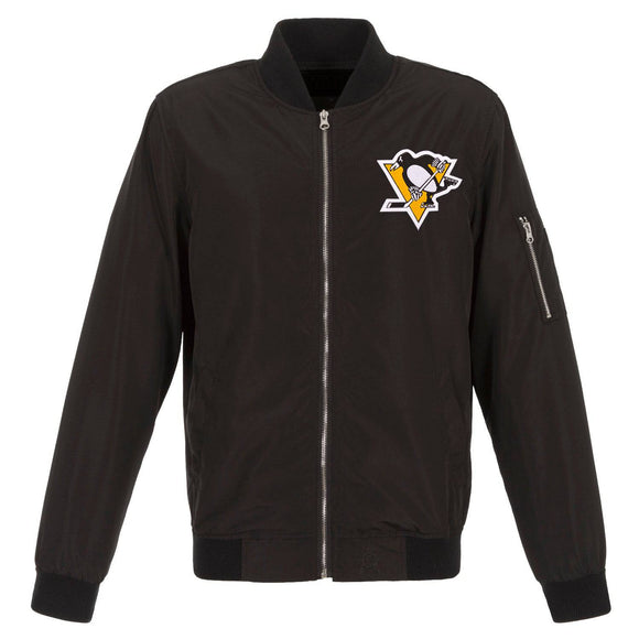 Pittsburgh Penguins JH Design Lightweight Nylon Bomber Jacket – Black