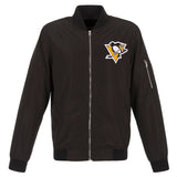 Pittsburgh Penguins JH Design Lightweight Nylon Bomber Jacket – Black