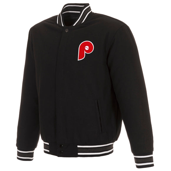 Philadelphia Phillies Reversible Wool Jacket - Black, Vintage Logos