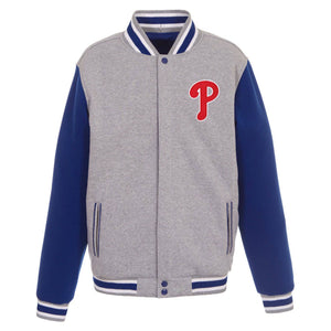 Philadelphia Phillies JH Design - Two-Tone Reversible Fleece Jacket - Gray/Royal