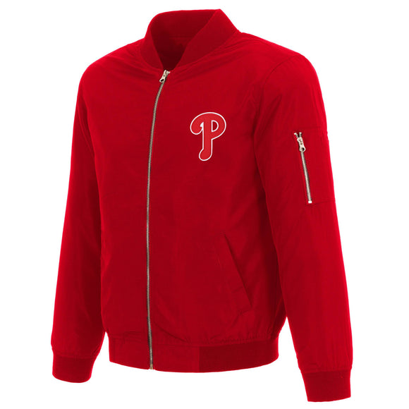 Philadelphia Phillies JH Design Lightweight Nylon Bomber Jacket – Red