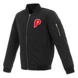 Philadelphia Phillies Lightweight Nylon Bomber Jacket-Black-Vintage Logo