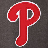 Philadelphia Phillies Wool & Leather Reversible Jacket w/ Embroidered Logos - Charcoal/Black