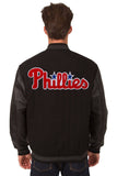 Philadelphia Phillies Wool & Leather Reversible Jacket w/ Embroidered Logos - Black