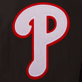 Philadelphia Phillies Wool & Leather Reversible Jacket w/ Embroidered Logos - Black