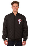 Philadelphia Phillies Wool & Leather Reversible Jacket w/ Embroidered Logos - Black