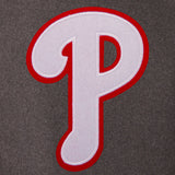 Philadelphia Phillies Wool & Leather Reversible Jacket w/ Embroidered Logos - Charcoal/Black