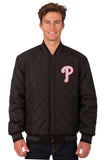 Philadelphia Phillies Wool & Leather Reversible Jacket w/ Embroidered Logos - Charcoal/Black