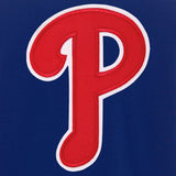 Philadelphia Phillies - JH Design Reversible Fleece Jacket with Faux Leather Sleeves - Royal/White