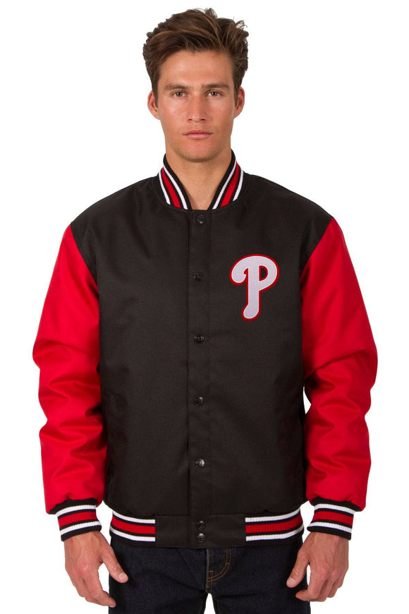 Philadelphia Phillies Poly Twill Varsity Jacket - Black/Red