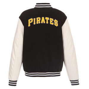 Pittsburgh Pirates  - JH Design Reversible Fleece Jacket with Faux Leather Sleeves - Black/White