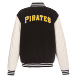 Pittsburgh Pirates  - JH Design Reversible Fleece Jacket with Faux Leather Sleeves - Black/White