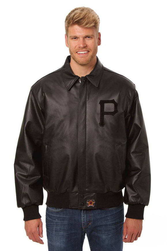 Pittsburgh Pirates Full Leather Jacket - Black/Black