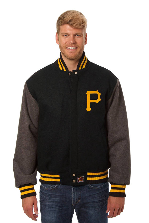 Pittsburgh Pirates Two-Tone Wool Jacket w/ Handcrafted Leather Logos - Black/Gray