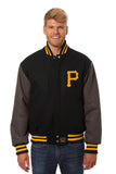 Pittsburgh Pirates Two-Tone Wool Jacket w/ Handcrafted Leather Logos - Black/Gray