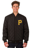 Pittsburgh Pirates Wool & Leather Reversible Jacket w/ Embroidered Logos - Charcoal/Black