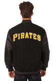 Pittsburgh Pirates Wool & Leather Reversible Jacket w/ Embroidered Logos - Black