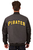 Pittsburgh Pirates Wool & Leather Reversible Jacket w/ Embroidered Logos - Charcoal/Black