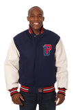 Detroit Pistons Domestic Two-Tone Wool and Leather Jacket-Navy/White