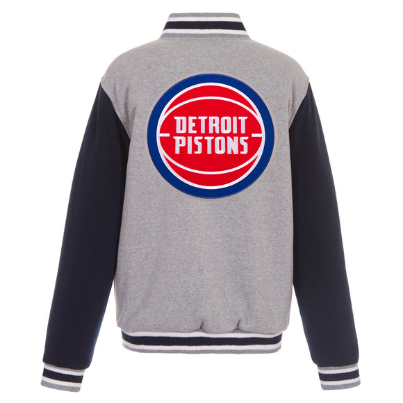 Detroit Pistons JH Design Two-Tone Reversible Fleece Jacket - Gray/Navy