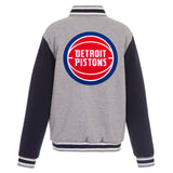 Detroit Pistons JH Design Two-Tone Reversible Fleece Jacket - Gray/Navy