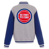 Detroit Pistons JH Design Two-Tone Reversible Fleece Jacket - Gray/Royal