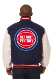 Detroit Pistons Domestic Two-Tone Wool and Leather Jacket-Navy