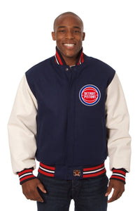 Detroit Pistons Domestic Two-Tone Wool and Leather Jacket-Navy