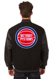 Detroit Pistons Wool & Leather Reversible Jacket w/ Embroidered Logos - Black